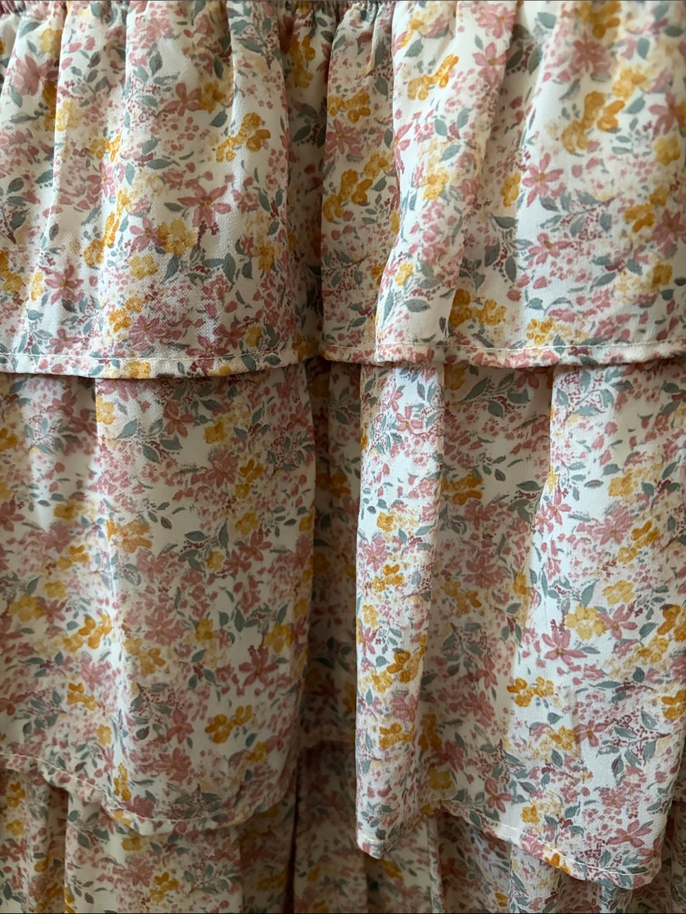 Mimi Chica Pink and Yellow Floral Smocked Tiered Midi Dress - Picture 3 of 6